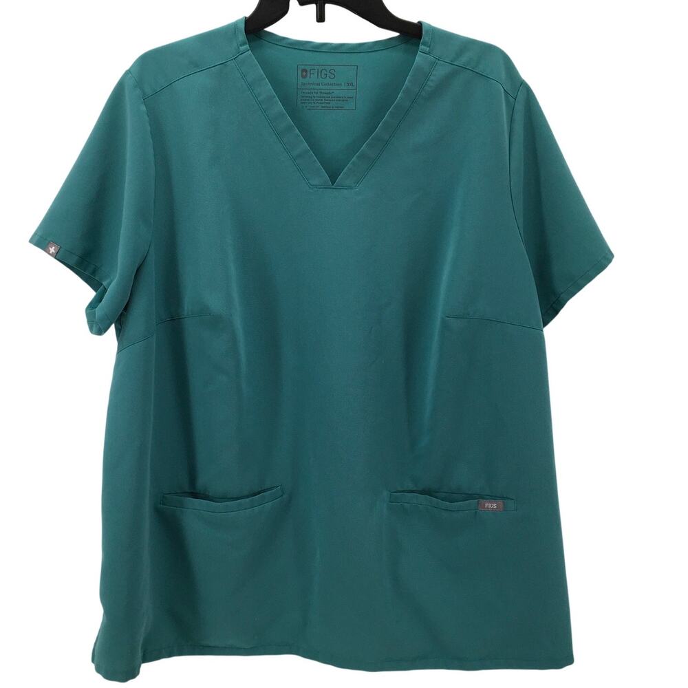 FIGS Casma Three Pocket Scrub Top Green 3XL V Neck Nursing Healthcare Plus Size